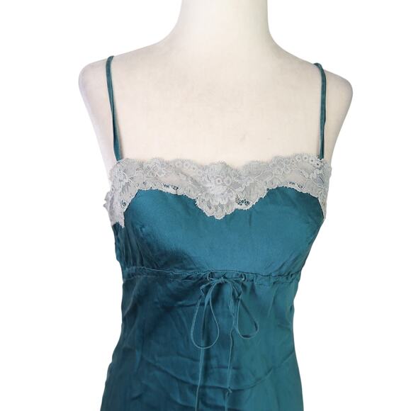 Vintage 90s Teal Green Silk Babydoll Slip Dress Nighty Lingerie S - Picture 2 of 4